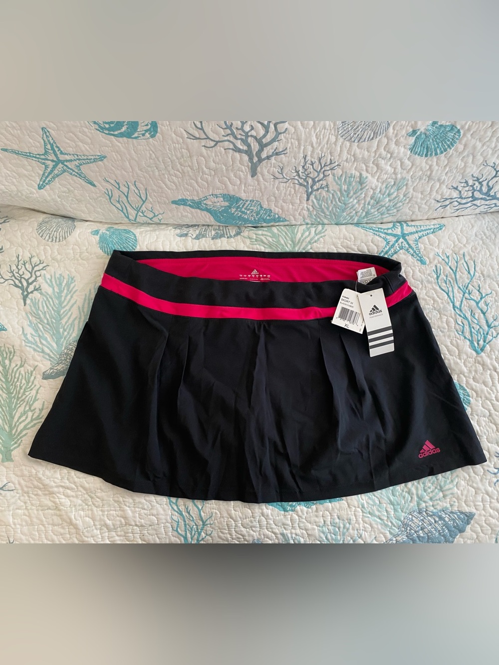 adidas Black Pleated Skort Skirt with Hot Pink Waistband, Size XL, NEW WITH TAGS